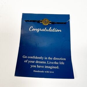 Congratulations Directional Bracelet with Adjustable Cord in Black and Gold New